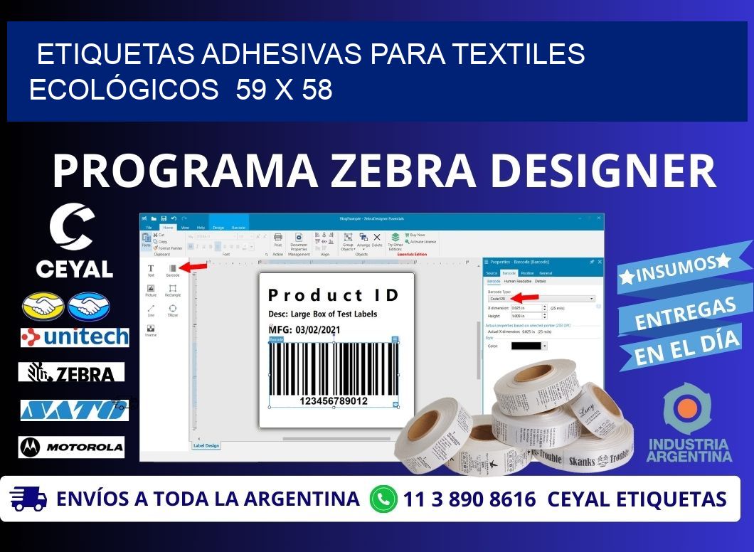 ETIQUETAS ADHESIVAS PARA TEXTILES ECOLÓGICOS  59 x 58