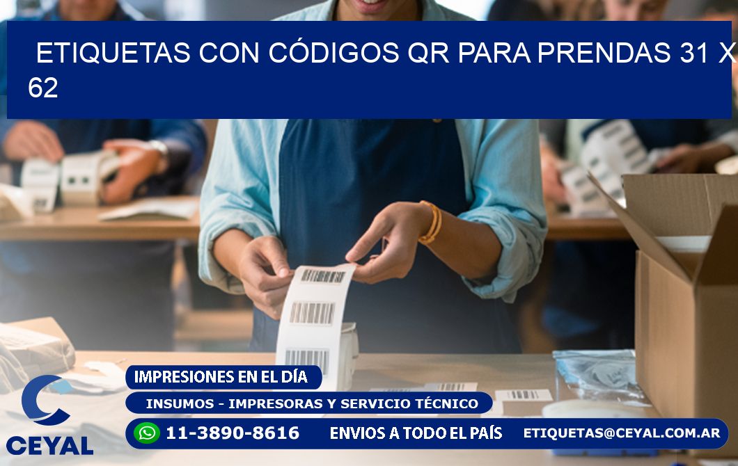 ETIQUETAS CON CÓDIGOS QR PARA PRENDAS 31 x 62