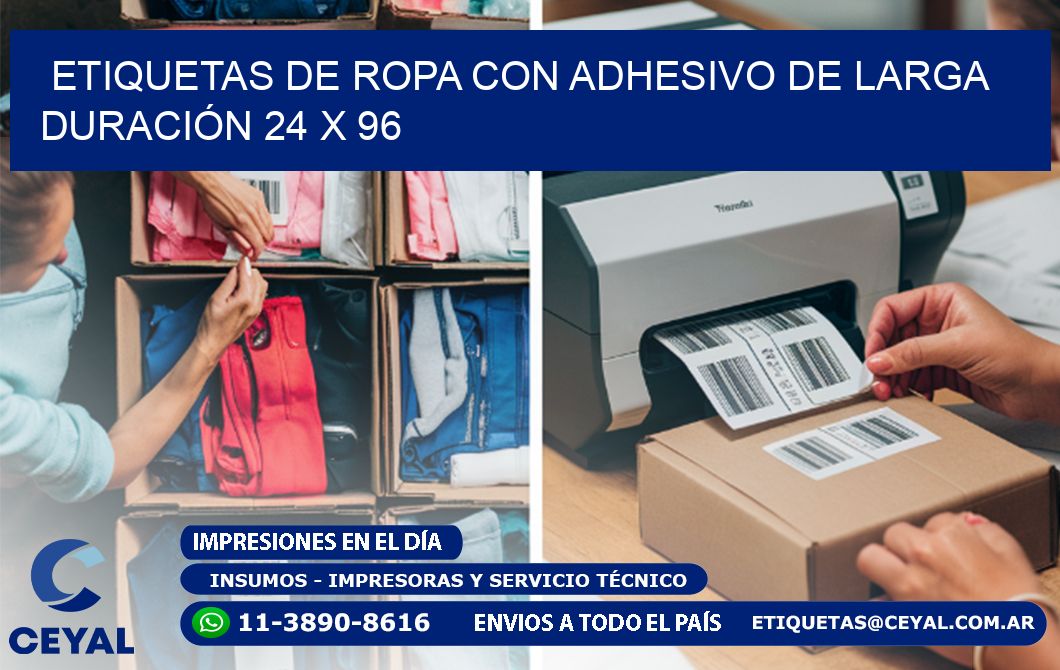 ETIQUETAS DE ROPA CON ADHESIVO DE LARGA DURACIÓN 24 x 96