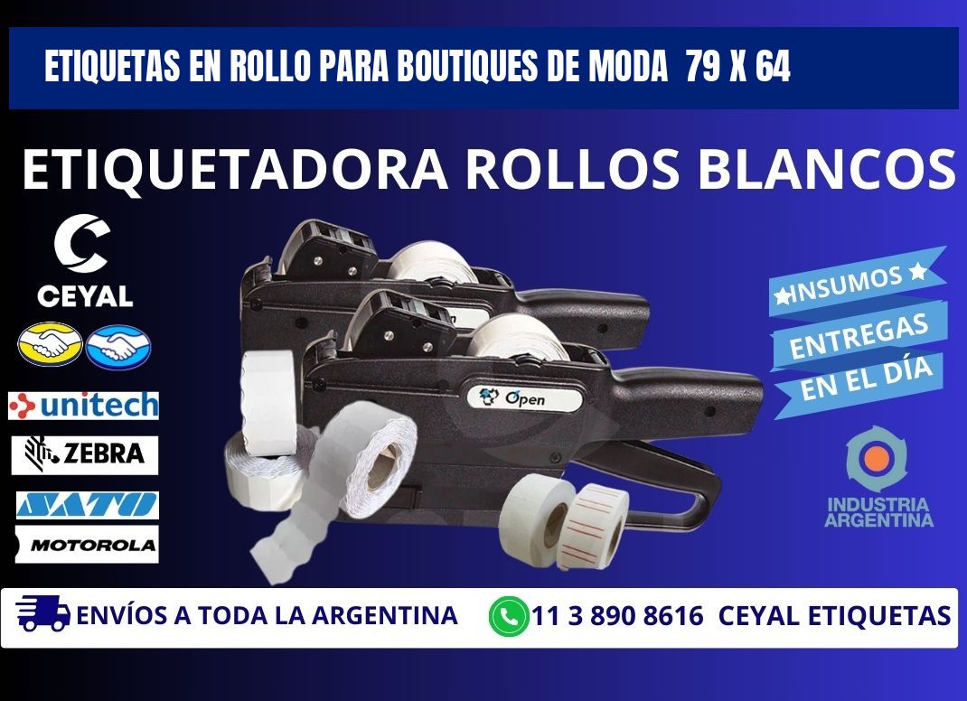 ETIQUETAS EN ROLLO PARA BOUTIQUES DE MODA  79 x 64