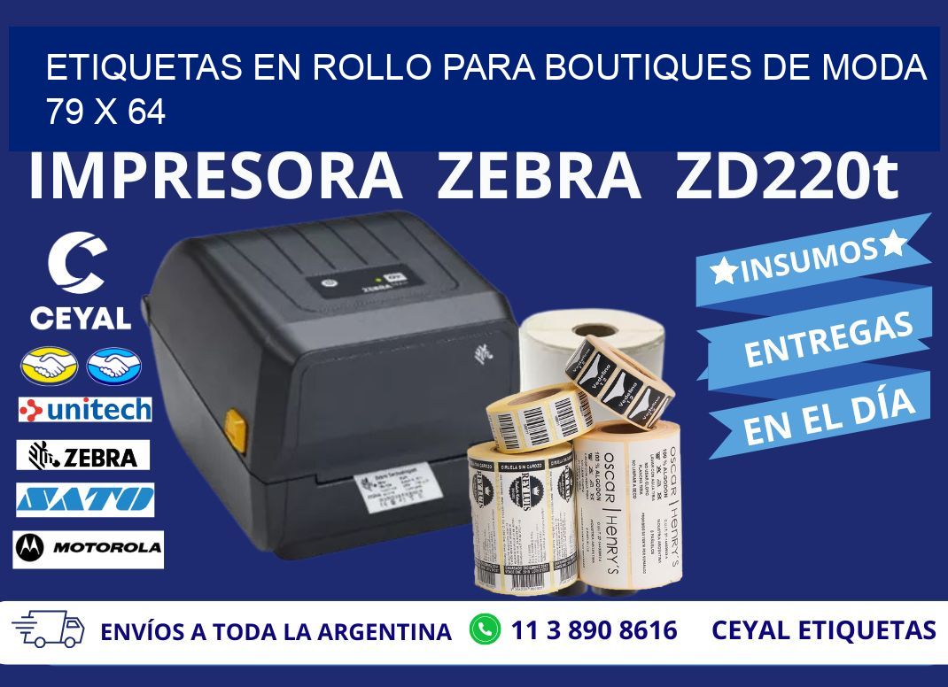 ETIQUETAS EN ROLLO PARA BOUTIQUES DE MODA  79 x 64
