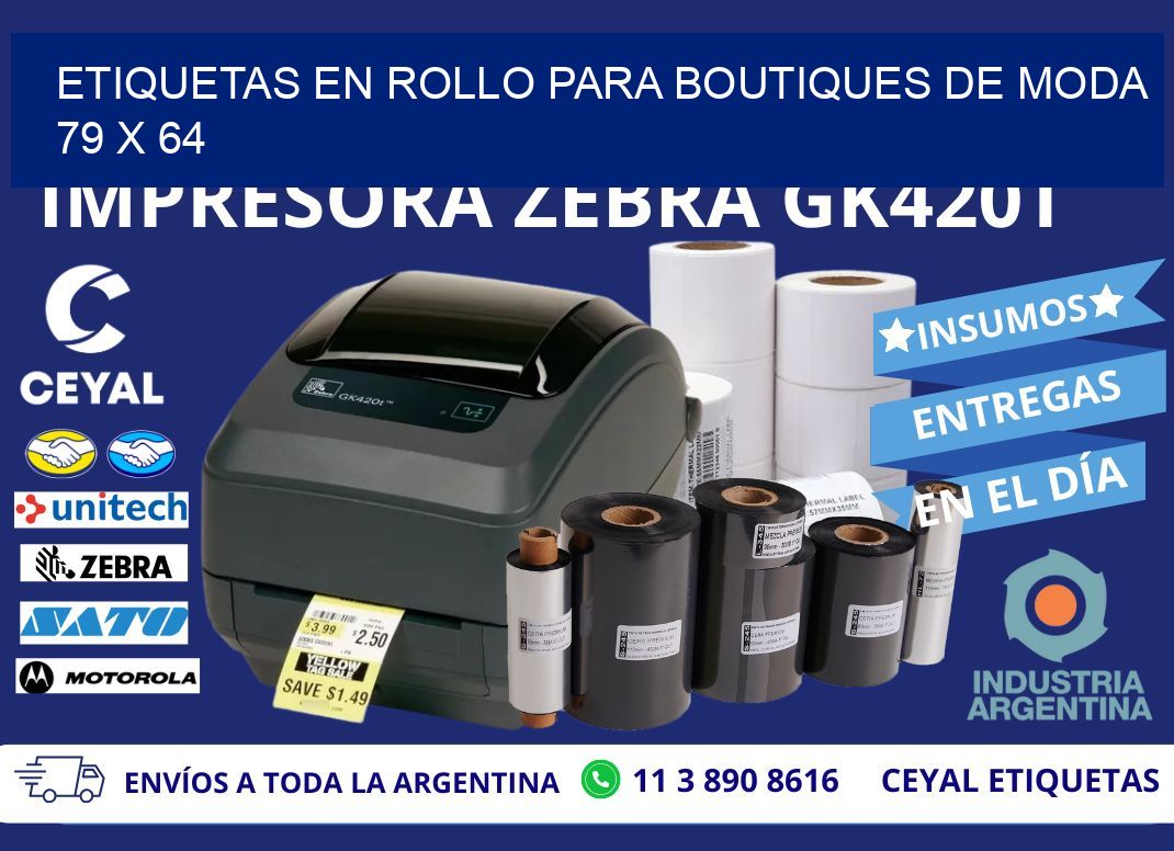 ETIQUETAS EN ROLLO PARA BOUTIQUES DE MODA  79 x 64