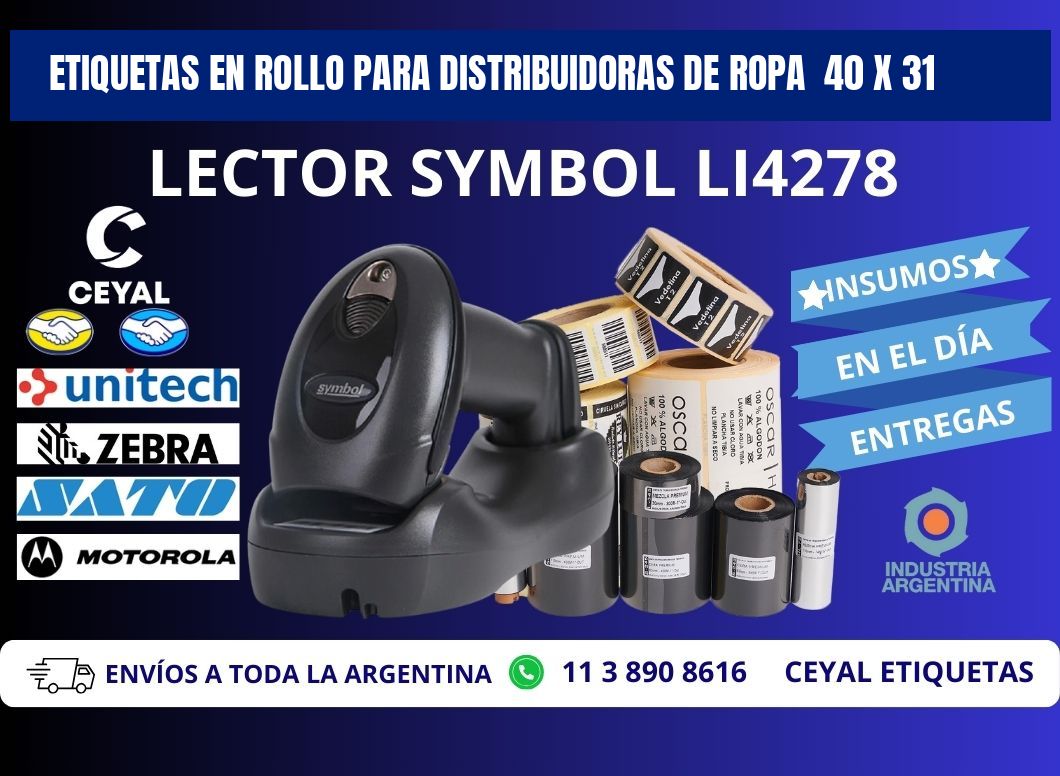 ETIQUETAS EN ROLLO PARA DISTRIBUIDORAS DE ROPA  40 x 31