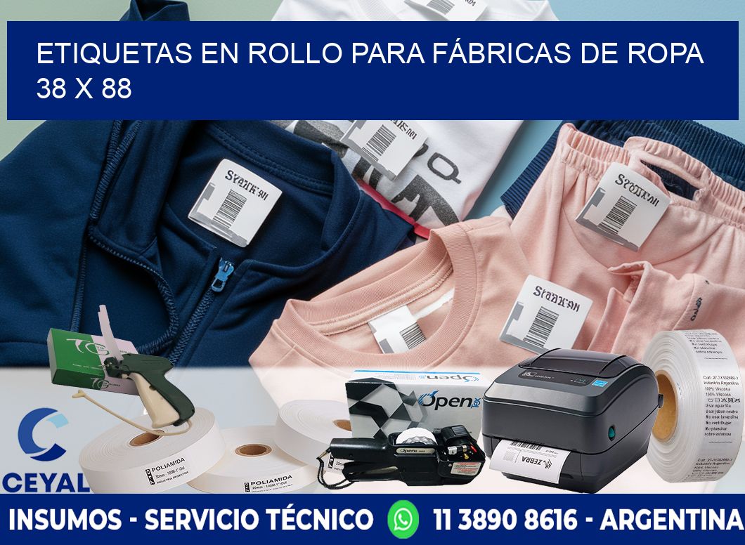 ETIQUETAS EN ROLLO PARA FÁBRICAS DE ROPA  38 x 88