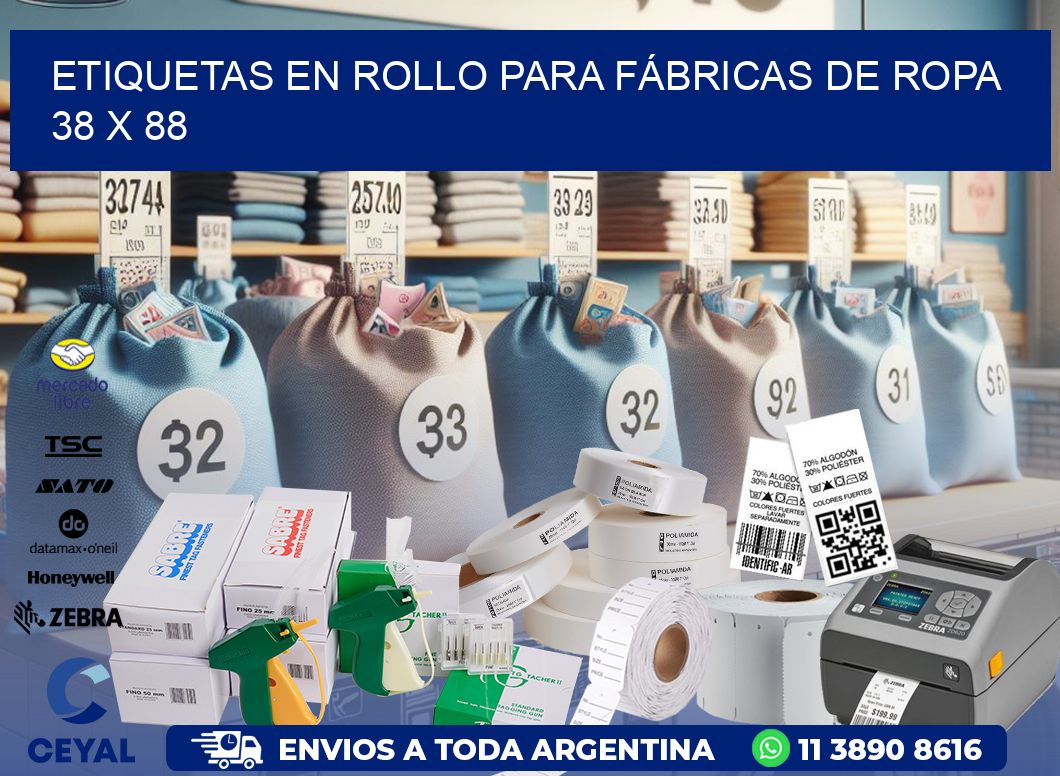 ETIQUETAS EN ROLLO PARA FÁBRICAS DE ROPA  38 x 88