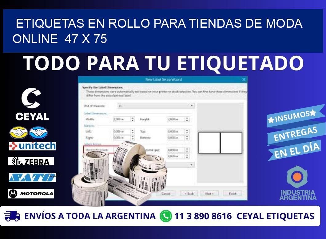 ETIQUETAS EN ROLLO PARA TIENDAS DE MODA ONLINE  47 x 75