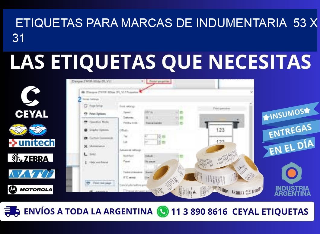 ETIQUETAS PARA MARCAS DE INDUMENTARIA  53 x 31
