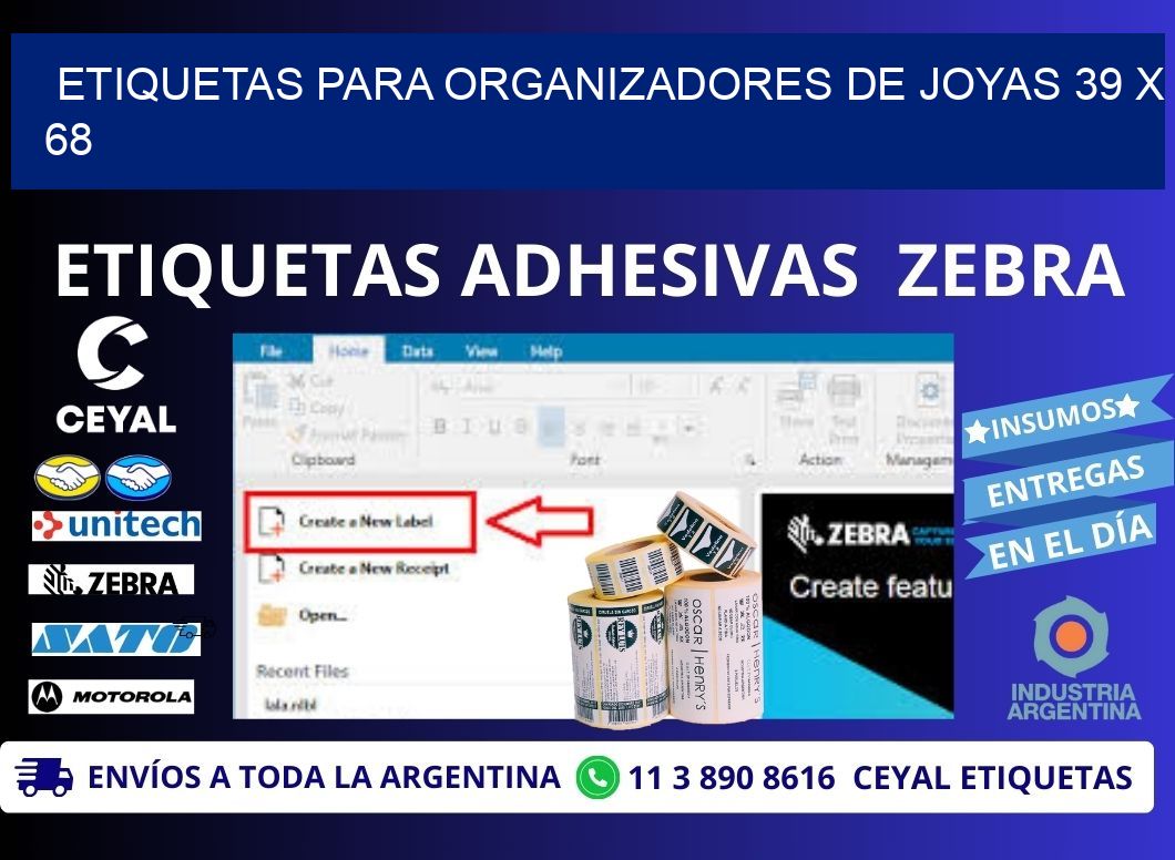 ETIQUETAS PARA ORGANIZADORES DE JOYAS 39 x 68