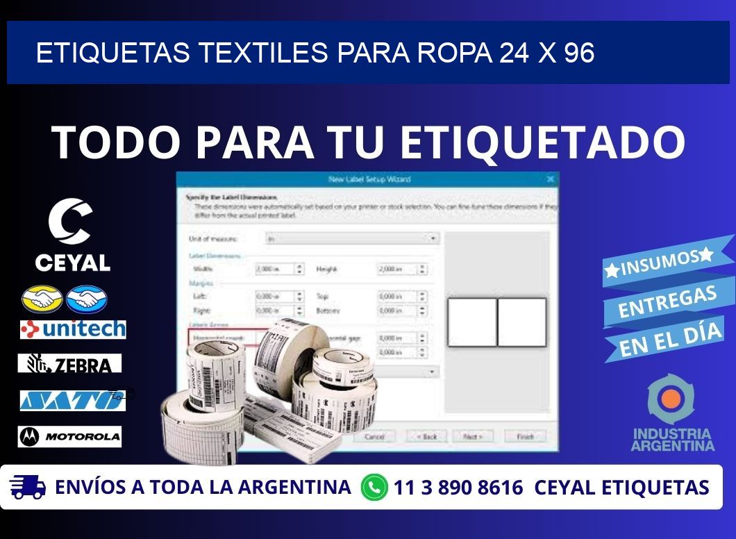 ETIQUETAS TEXTILES PARA ROPA 24 x 96