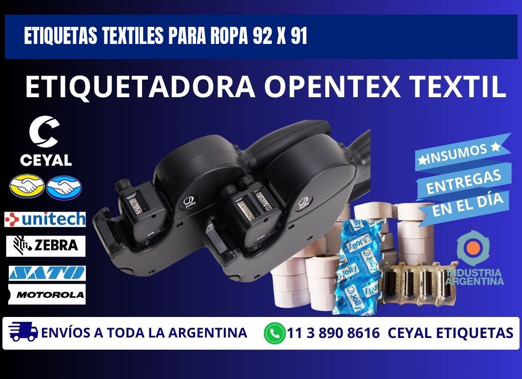 ETIQUETAS TEXTILES PARA ROPA 92 x 91