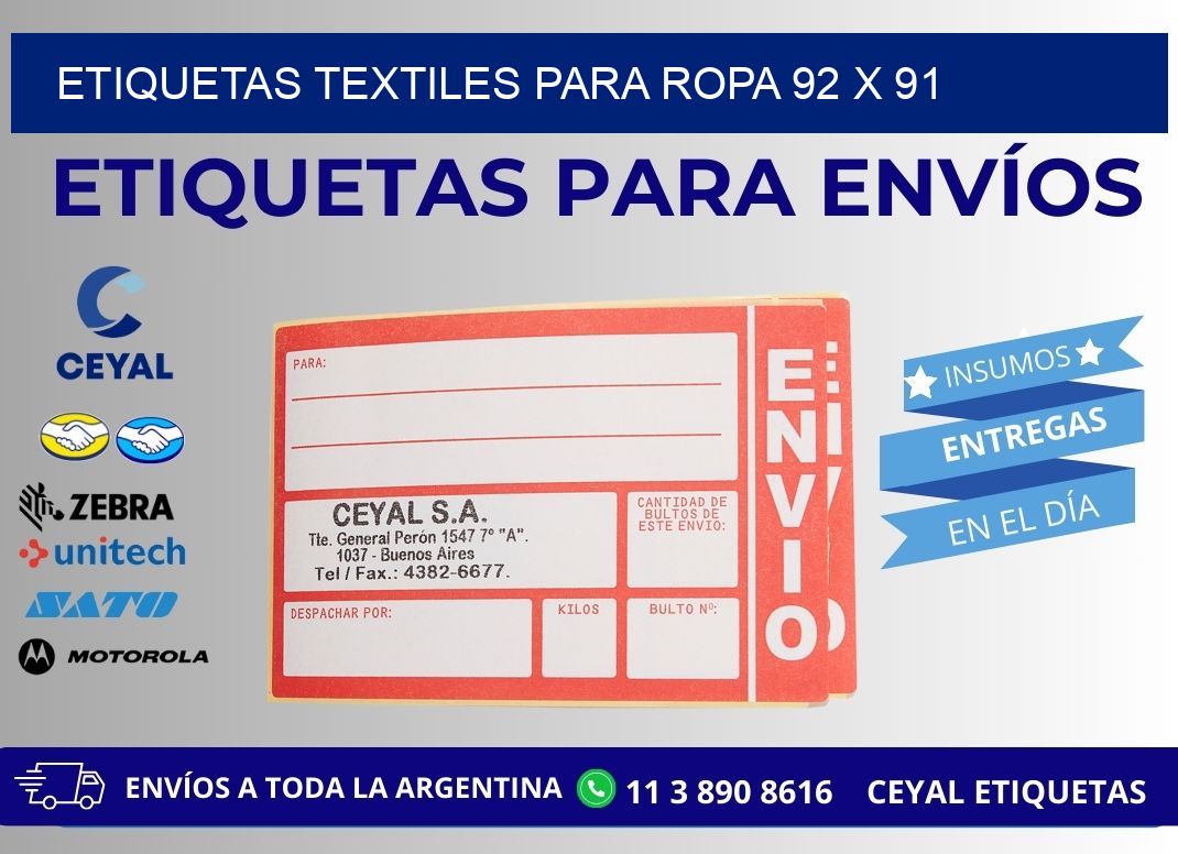 ETIQUETAS TEXTILES PARA ROPA 92 x 91