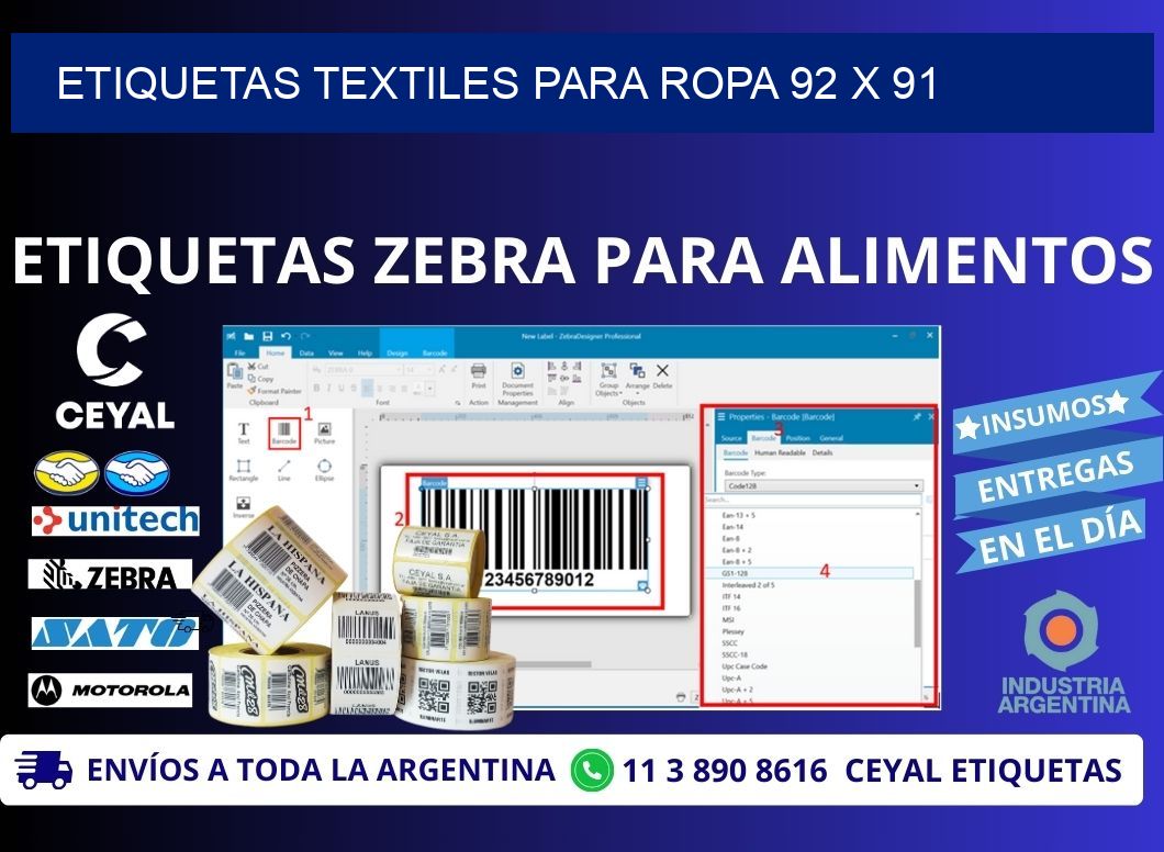 ETIQUETAS TEXTILES PARA ROPA 92 x 91