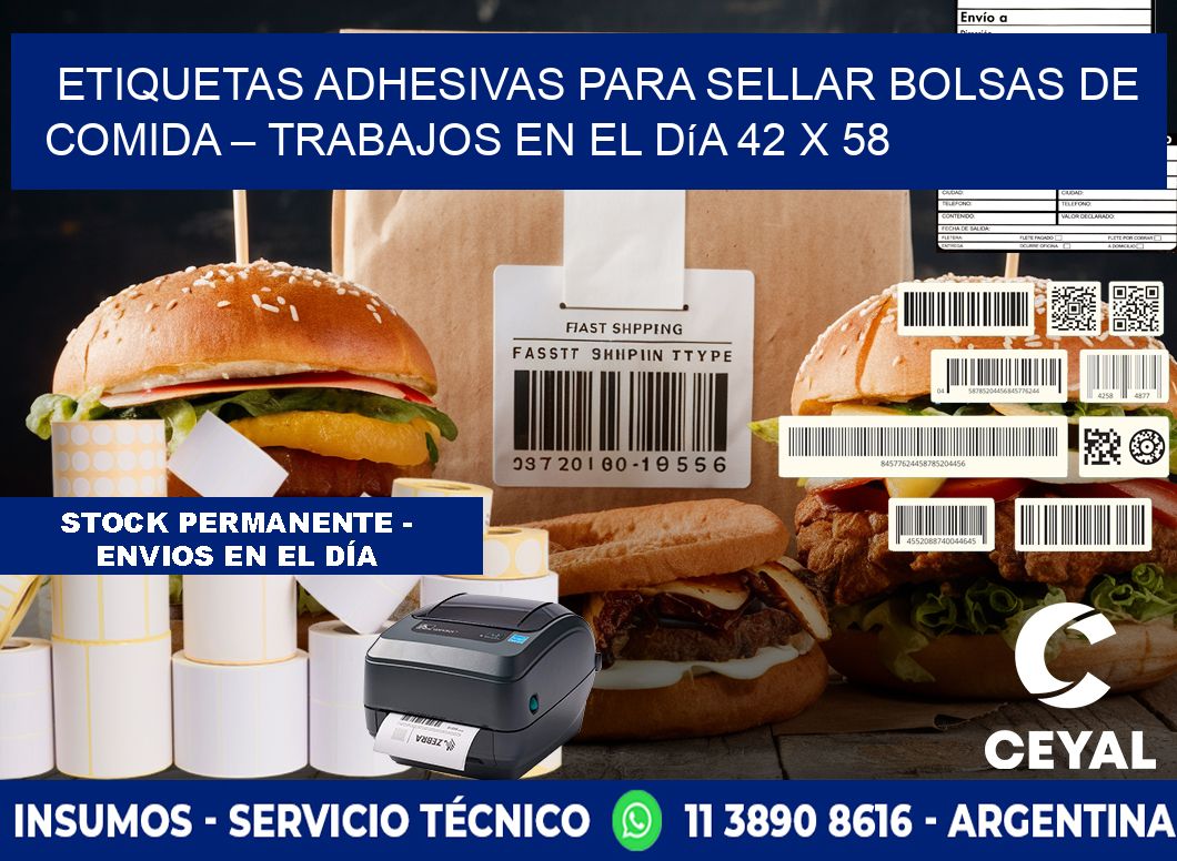 Etiquetas adhesivas para sellar bolsas de comida – Trabajos en el día 42 x 58