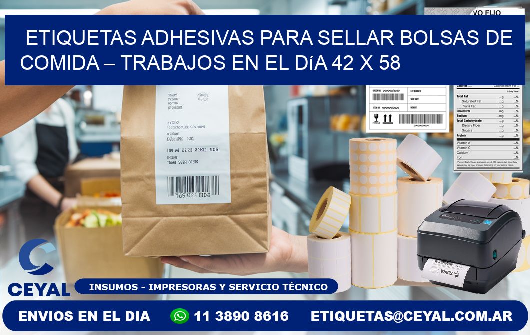 Etiquetas adhesivas para sellar bolsas de comida – Trabajos en el día 42 x 58