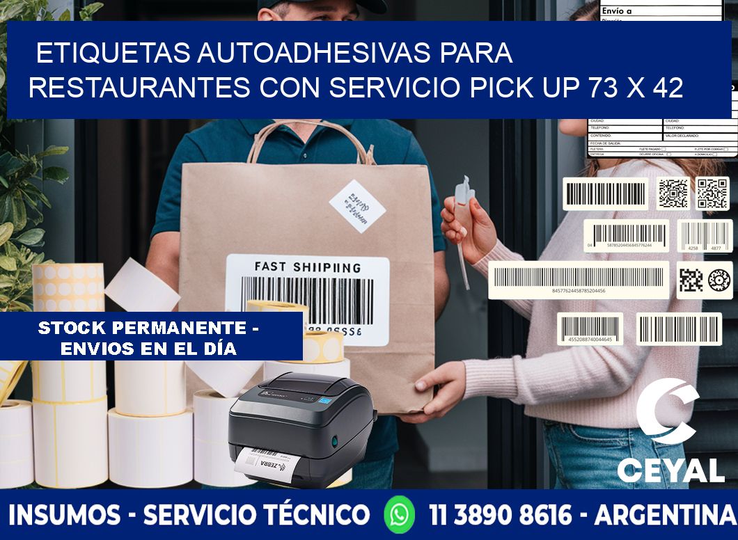 Etiquetas autoadhesivas para restaurantes con servicio pick up 73 x 42