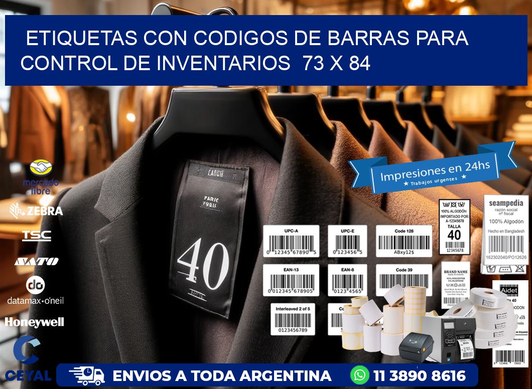 Etiquetas con Codigos de Barras para Control de Inventarios  73 x 84