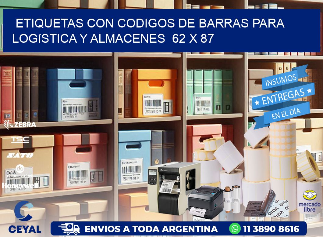 Etiquetas con Codigos de Barras para Logística y Almacenes  62 x 87
