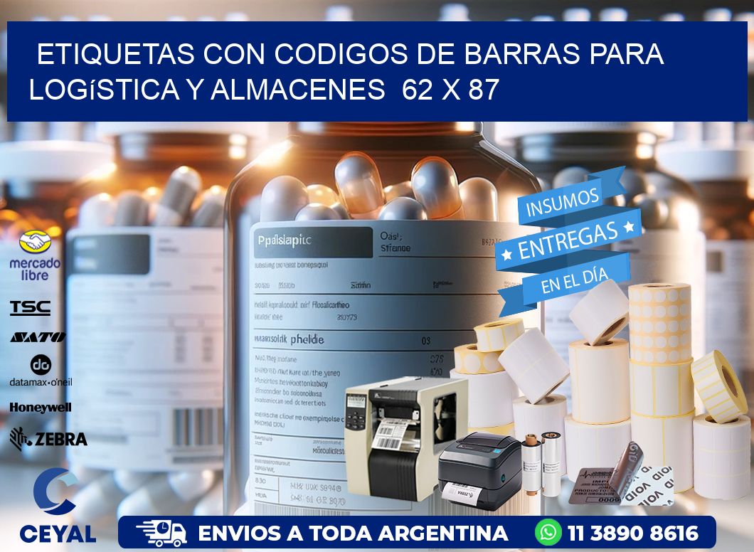 Etiquetas con Codigos de Barras para Logística y Almacenes  62 x 87