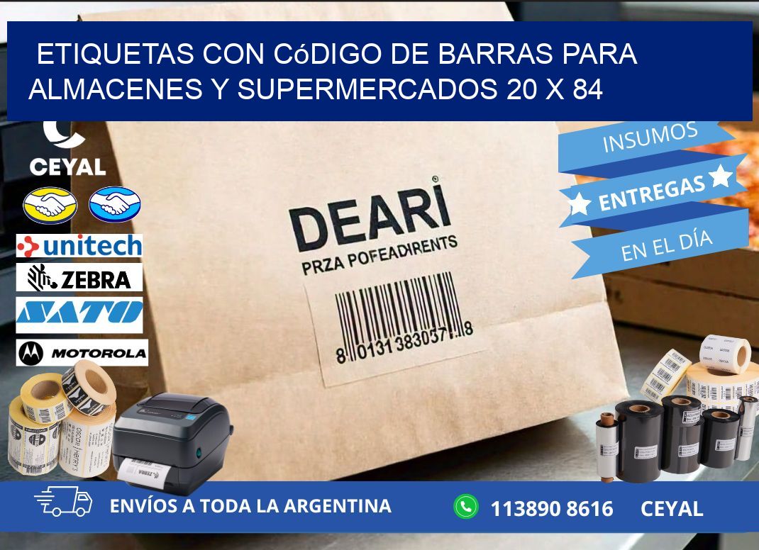 Etiquetas con código de barras para almacenes y supermercados 20 x 84