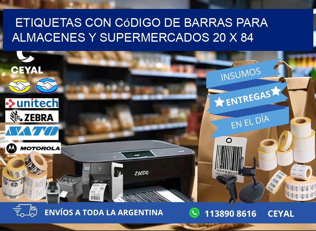 Etiquetas con código de barras para almacenes y supermercados 20 x 84