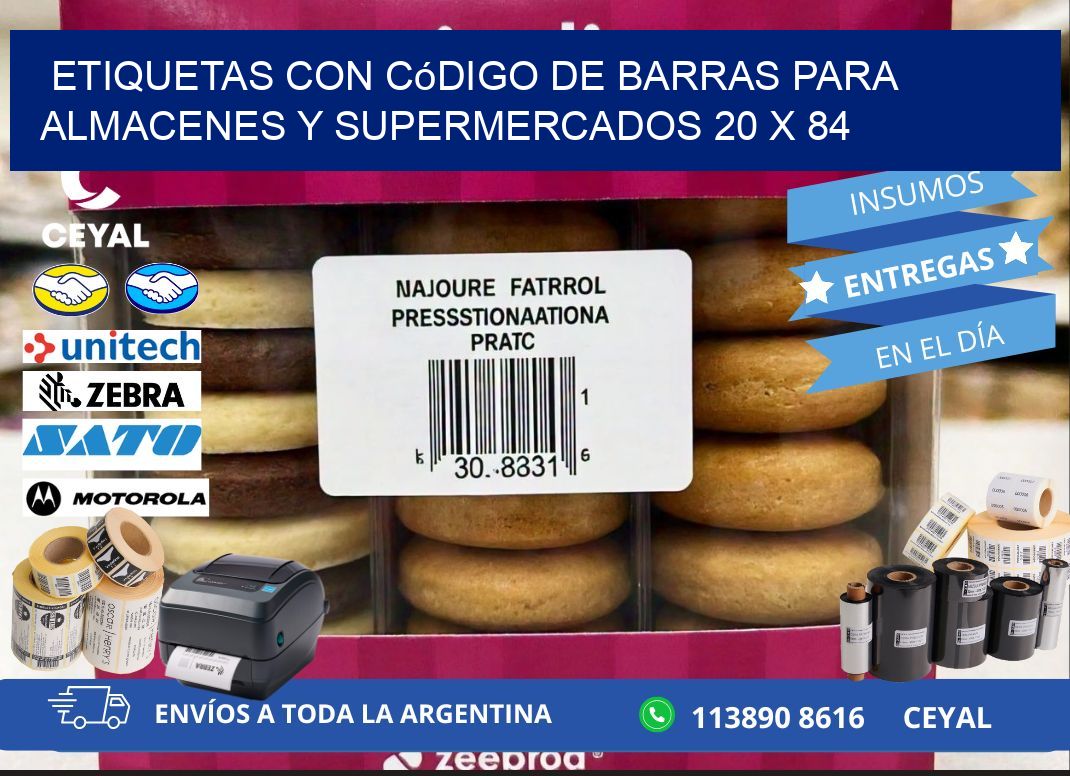 Etiquetas con código de barras para almacenes y supermercados 20 x 84