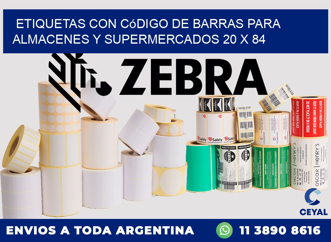 Etiquetas con código de barras para almacenes y supermercados 20 x 84
