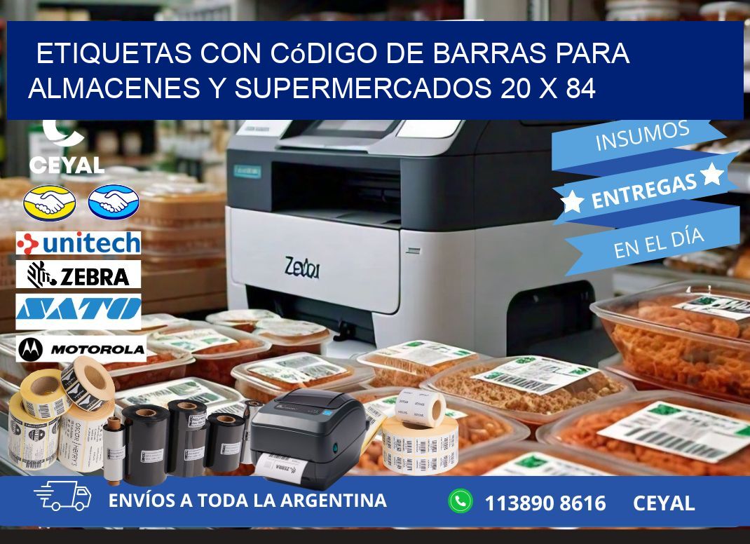 Etiquetas con código de barras para almacenes y supermercados 20 x 84