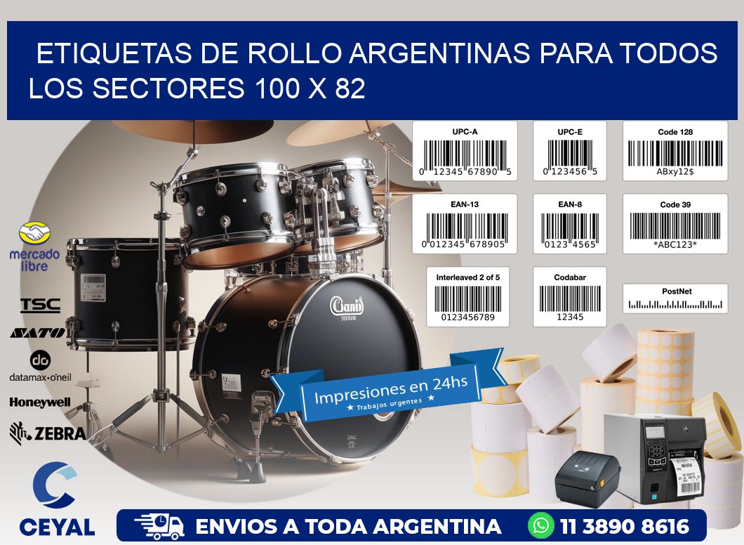 Etiquetas de Rollo Argentinas para Todos los Sectores 100 x 82