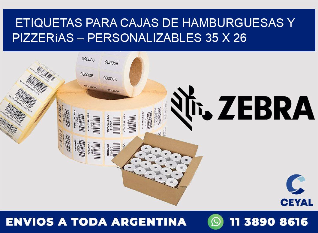 Etiquetas para cajas de hamburguesas y pizzerías – Personalizables 35 x 26