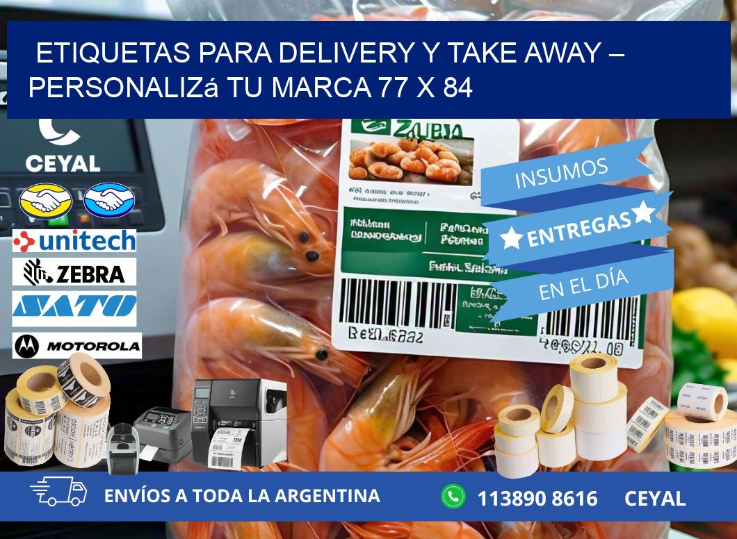 Etiquetas para delivery y take away – Personalizá tu marca 77 x 84