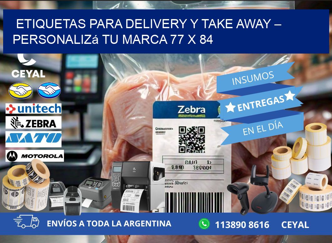 Etiquetas para delivery y take away – Personalizá tu marca 77 x 84