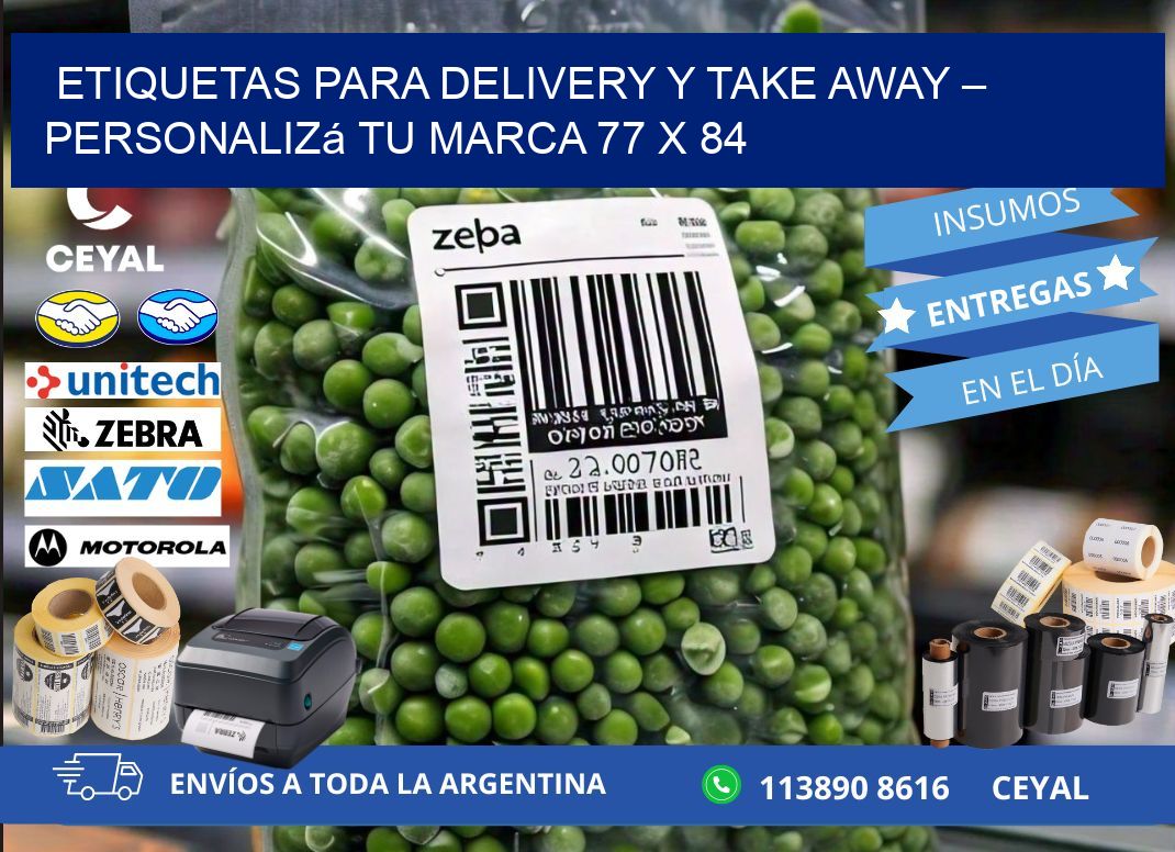 Etiquetas para delivery y take away – Personalizá tu marca 77 x 84