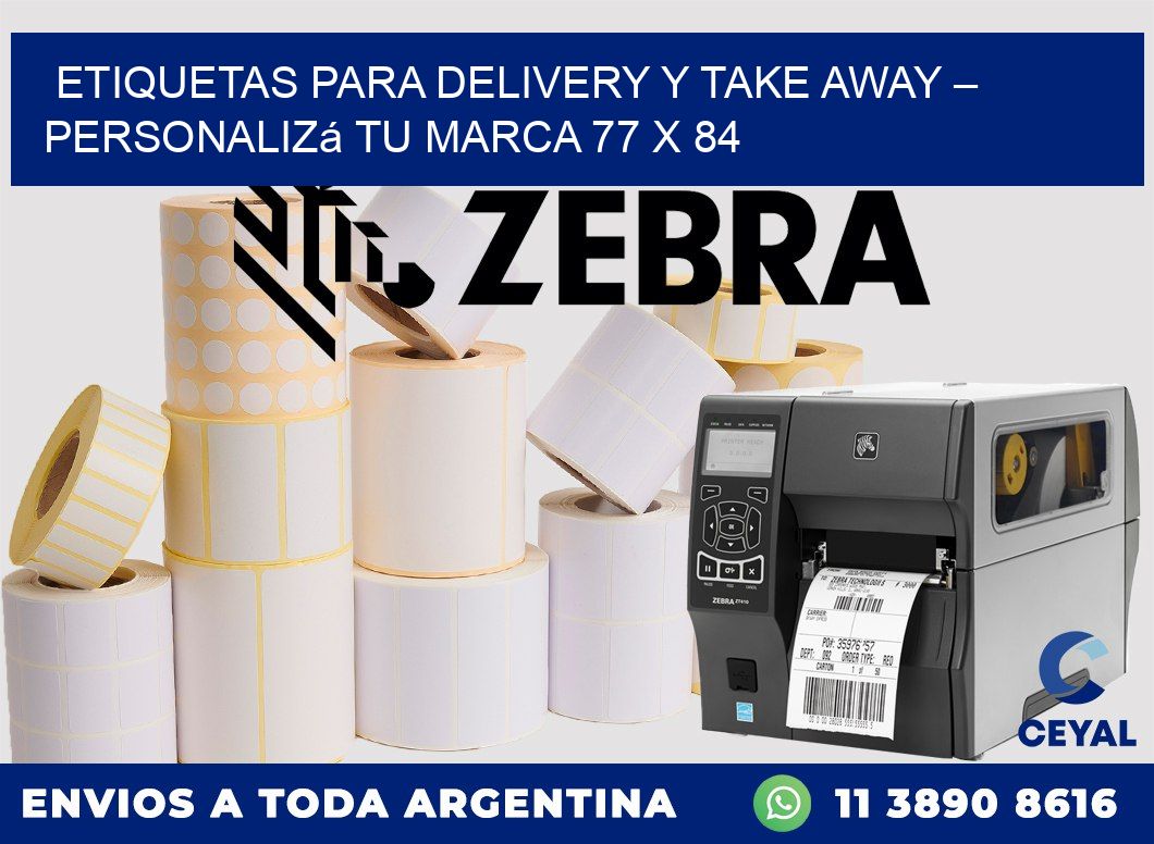 Etiquetas para delivery y take away – Personalizá tu marca 77 x 84