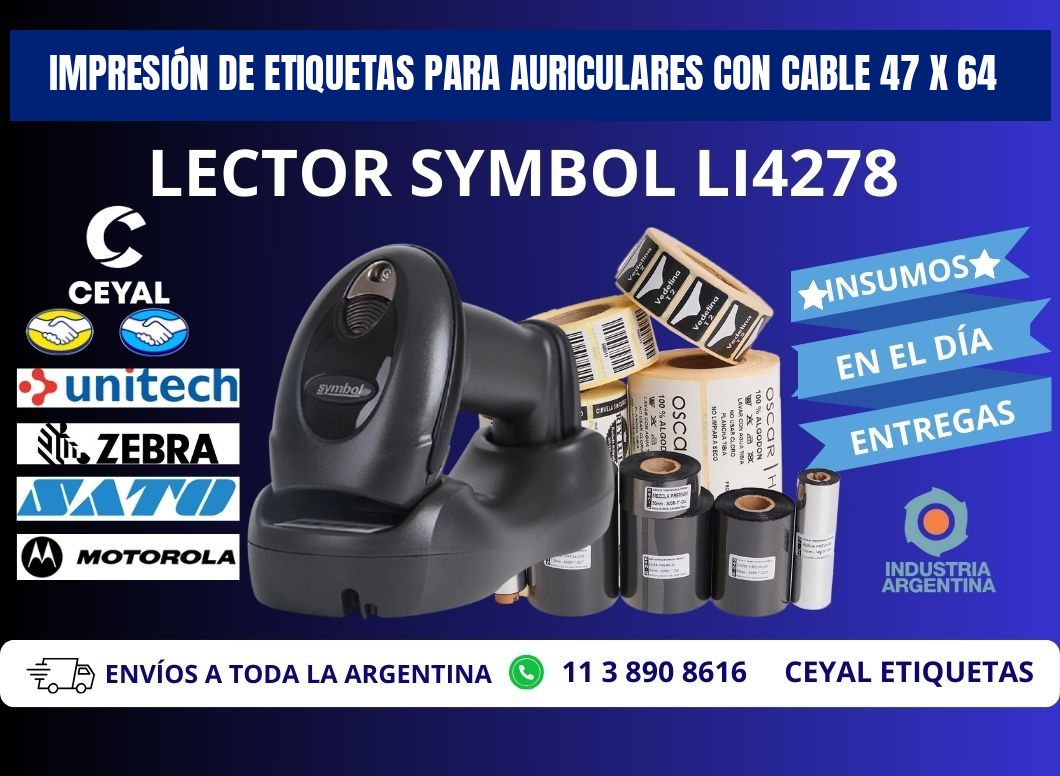 IMPRESIÓN DE ETIQUETAS PARA AURICULARES CON CABLE 47 x 64