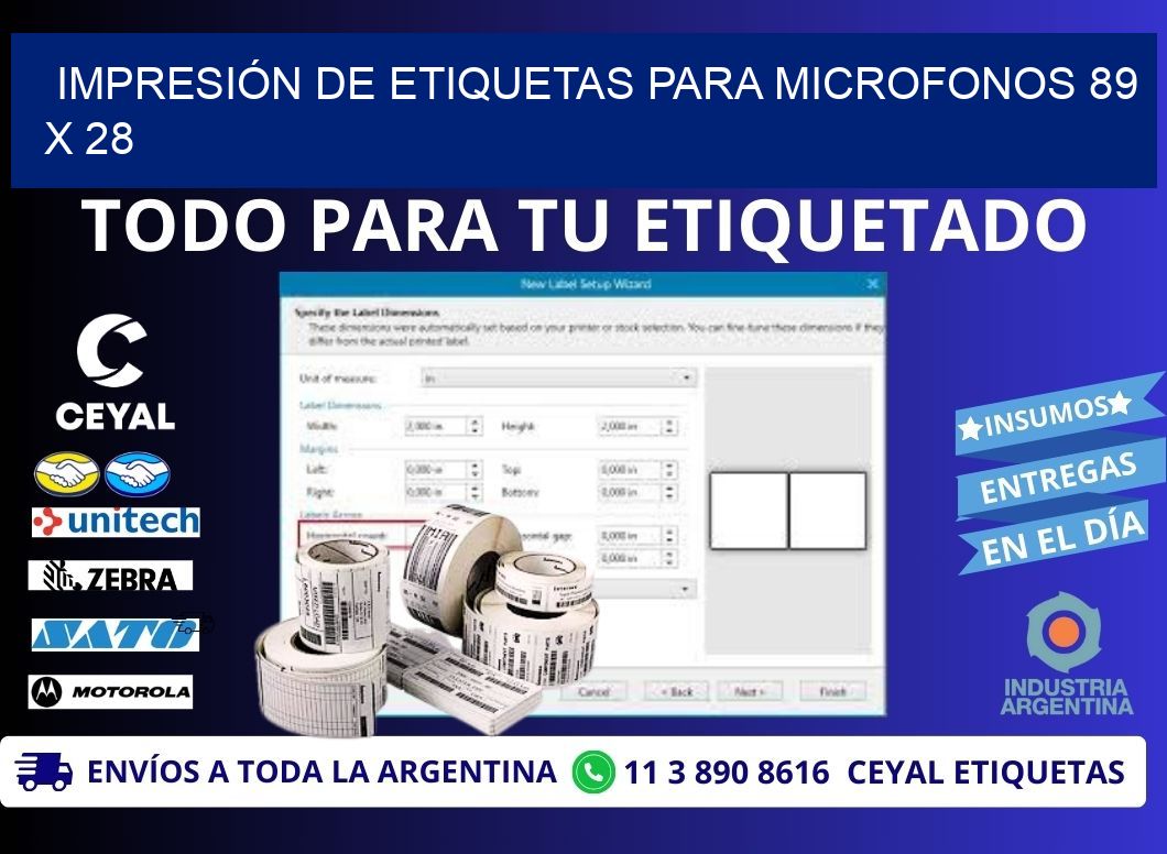 IMPRESIÓN DE ETIQUETAS PARA MICROFONOS 89 x 28