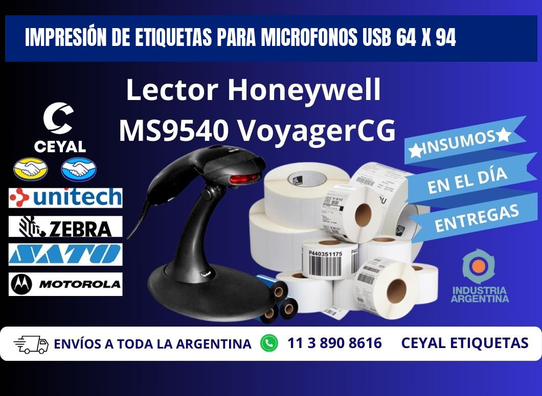 IMPRESIÓN DE ETIQUETAS PARA MICROFONOS USB 64 x 94