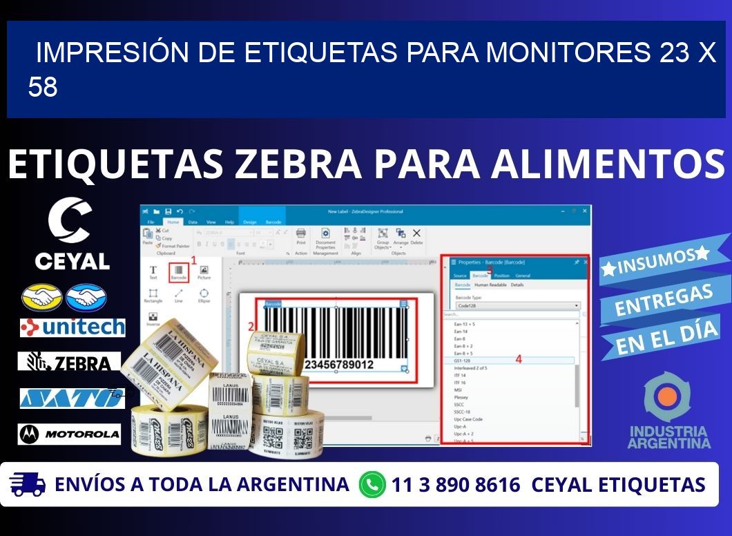 IMPRESIÓN DE ETIQUETAS PARA MONITORES 23 x 58