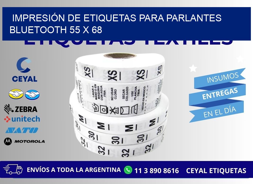 IMPRESIÓN DE ETIQUETAS PARA PARLANTES BLUETOOTH 55 x 68