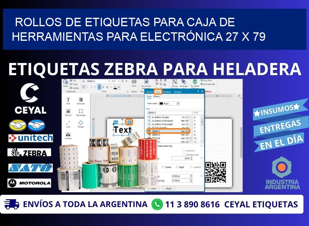 ROLLOS DE ETIQUETAS PARA CAJA DE HERRAMIENTAS PARA ELECTRÓNICA 27 x 79