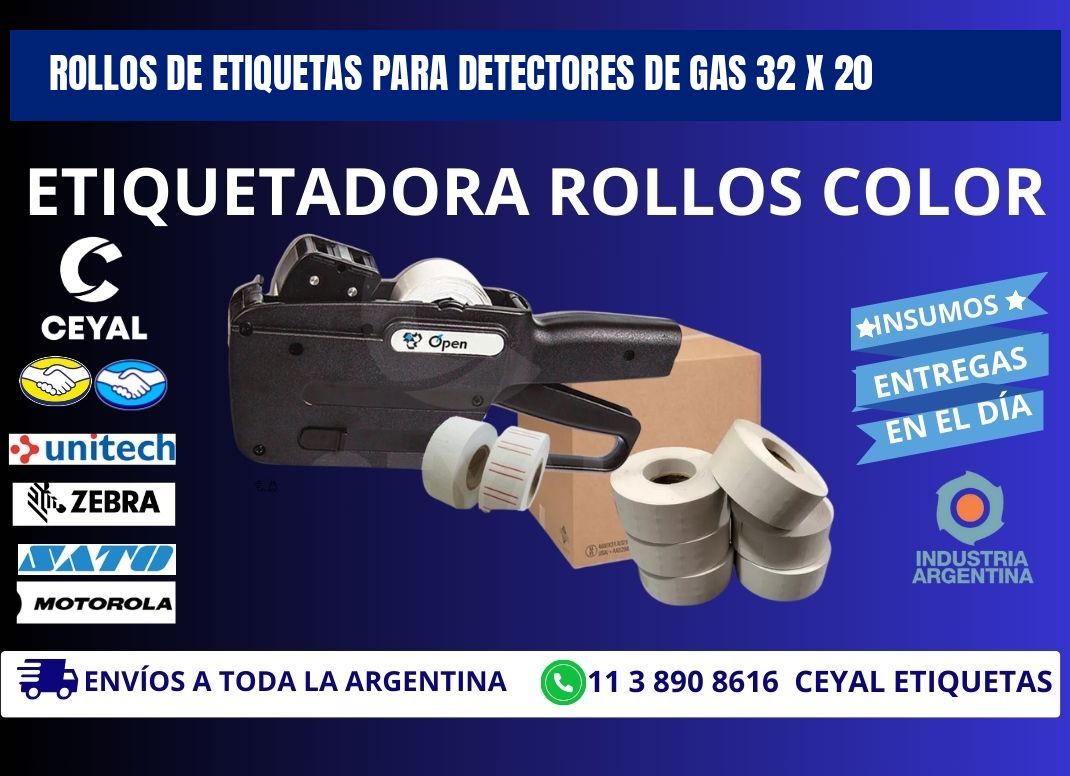 ROLLOS DE ETIQUETAS PARA DETECTORES DE GAS 32 x 20