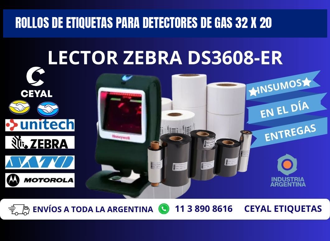 ROLLOS DE ETIQUETAS PARA DETECTORES DE GAS 32 x 20