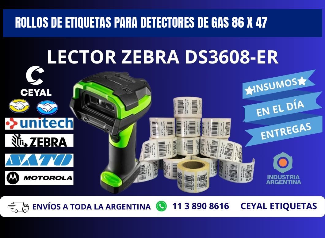 ROLLOS DE ETIQUETAS PARA DETECTORES DE GAS 86 x 47