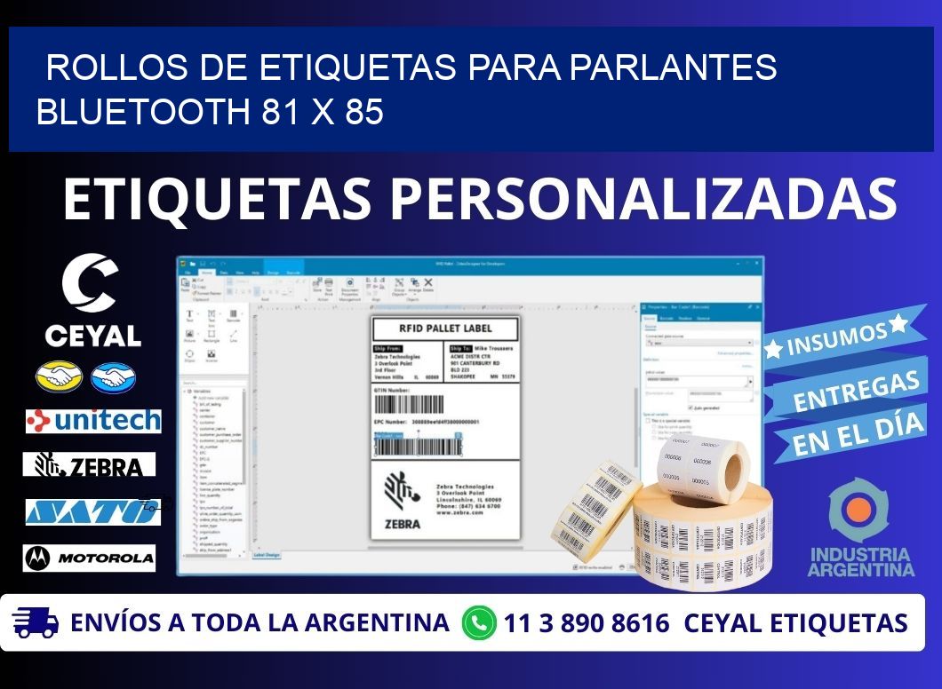 ROLLOS DE ETIQUETAS PARA PARLANTES BLUETOOTH 81 x 85