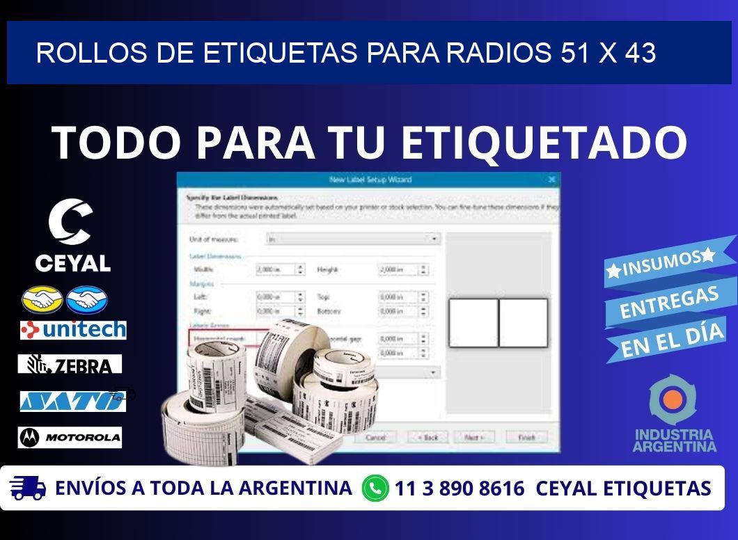 ROLLOS DE ETIQUETAS PARA RADIOS 51 x 43