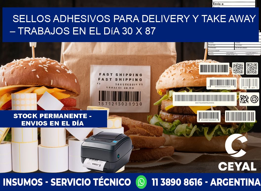 Sellos adhesivos para delivery y take away – Trabajos en el día 30 x 87