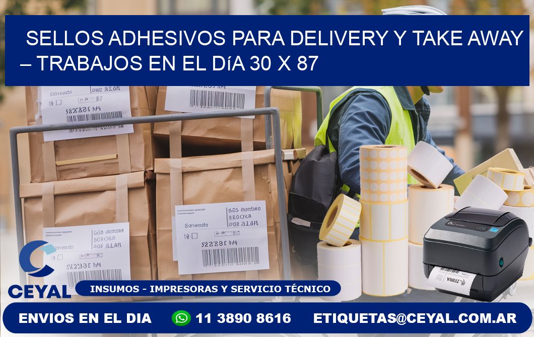 Sellos adhesivos para delivery y take away – Trabajos en el día 30 x 87