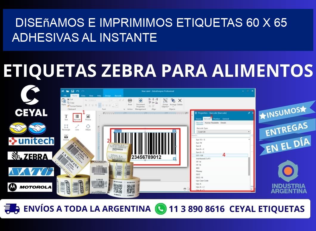 Diseñamos e Imprimimos Etiquetas 60 x 65 Adhesivas al Instante