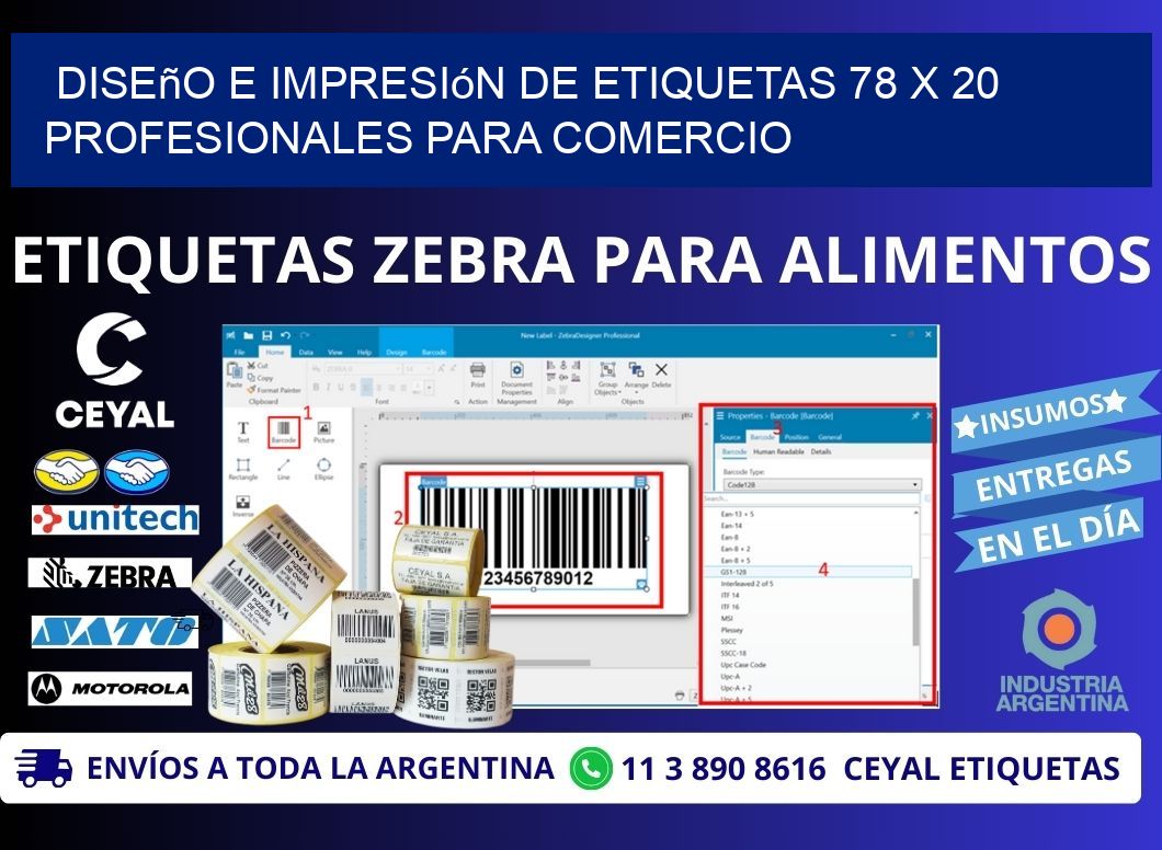 Diseño e Impresión de Etiquetas 78 x 20 Profesionales para Comercio