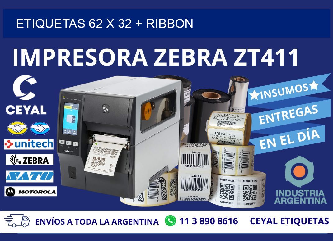 ETIQUETAS 62 x 32 + RIBBON