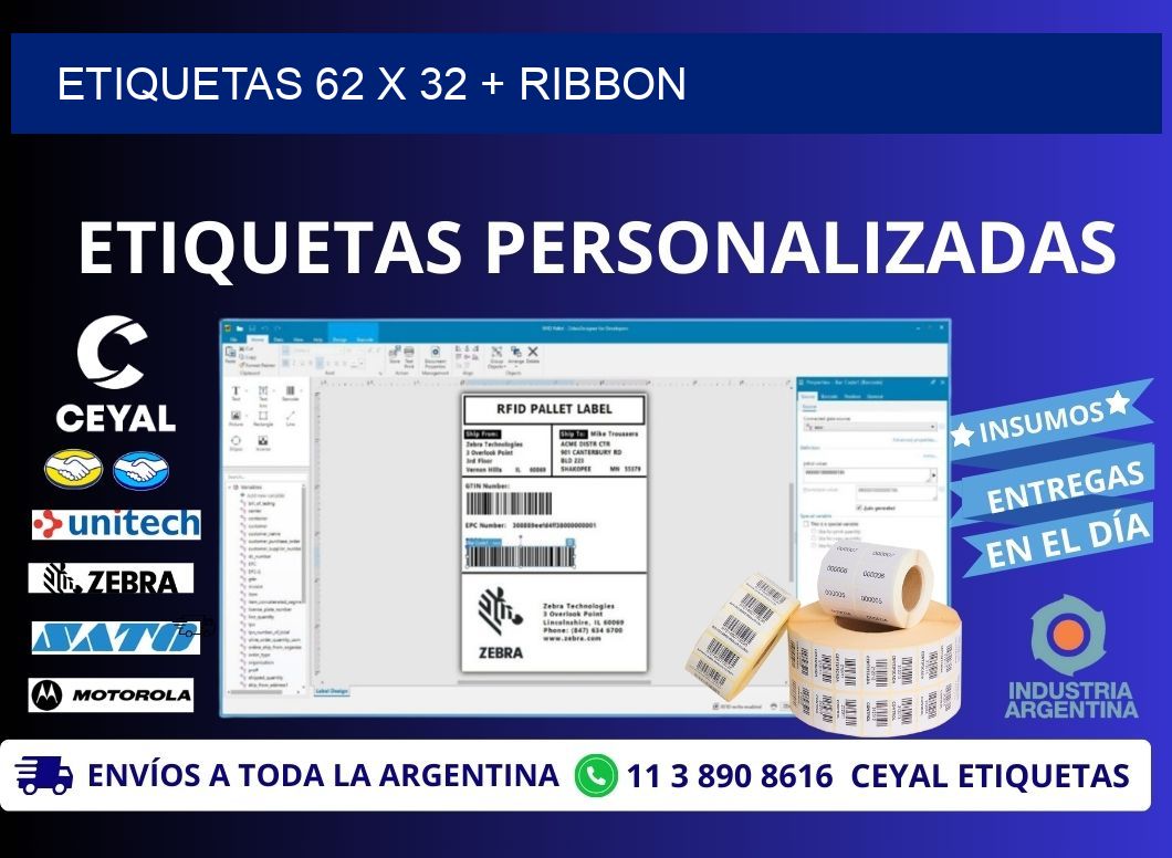 ETIQUETAS 62 x 32 + RIBBON